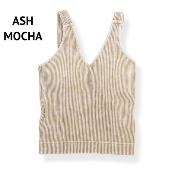 Zenana Ribbed Padded V-Neck Ash Mocha Brain NWT - Picture 2 of 2